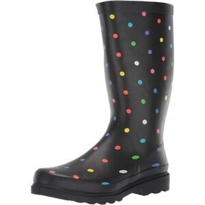 Sugar Women Raffle 4 Tall Rain Boots Size US 10M Black Fiesta Dot Rubber